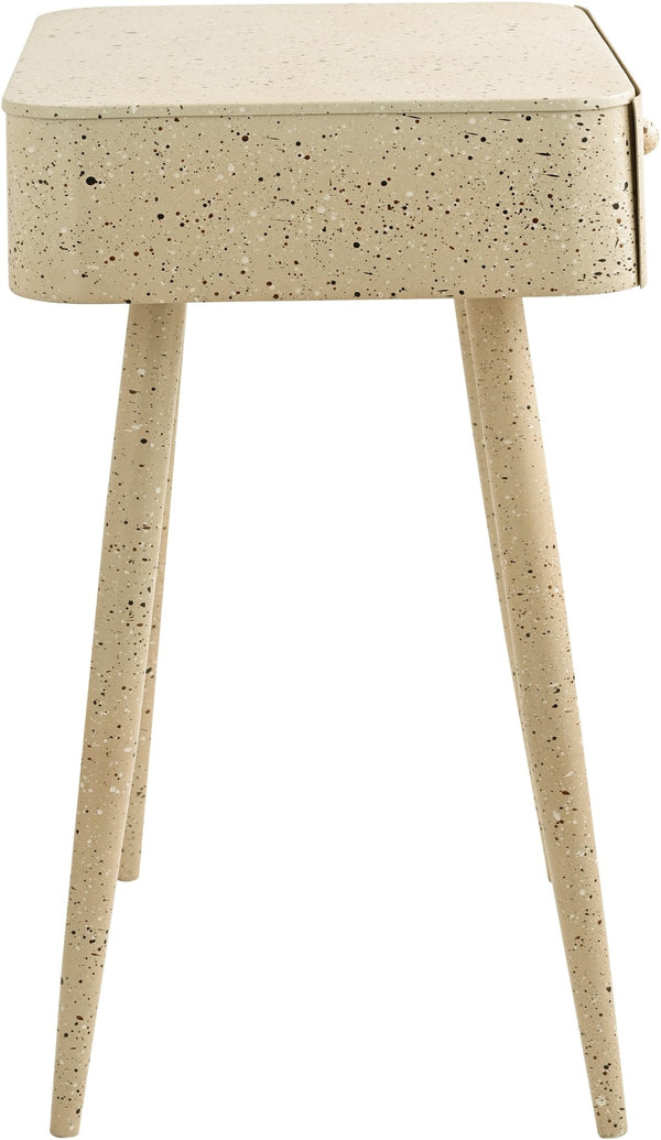 Meridian Furniture Rylan Iron Nightstand with Drawer and Terrazzo Finish for Modern Bedroom Bedside Storage Beige 342Beige