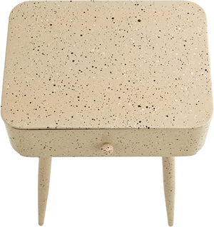 Meridian Furniture Rylan Iron Nightstand with Drawer and Terrazzo Finish for Modern Bedroom Bedside Storage Beige 342Beige