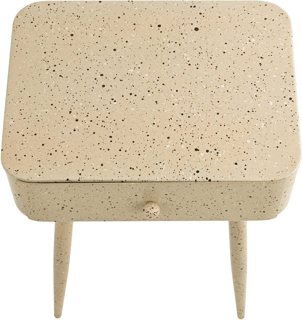 Meridian Furniture Rylan Iron Nightstand with Drawer and Terrazzo Finish for Modern Bedroom Bedside Storage Beige 342Beige