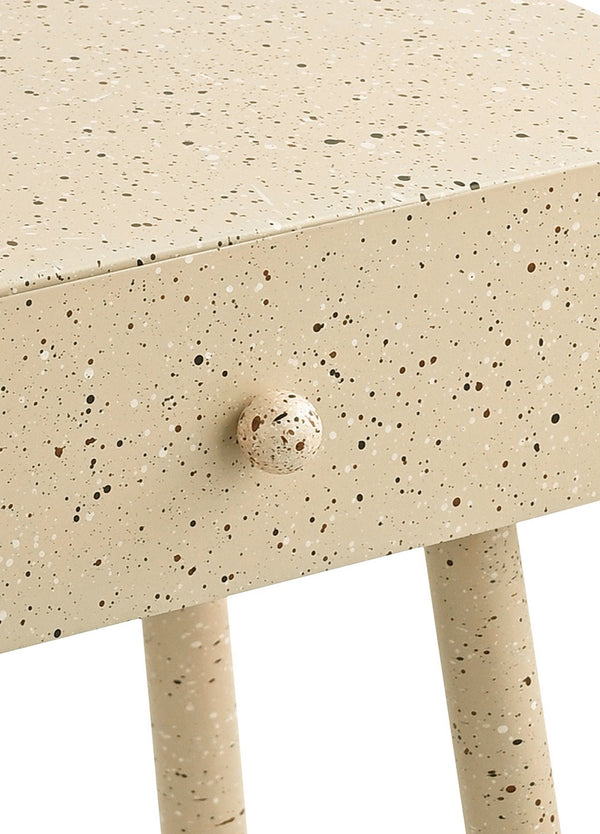 Meridian Furniture Rylan Iron Nightstand with Drawer and Terrazzo Finish for Modern Bedroom Bedside Storage Beige 342Beige