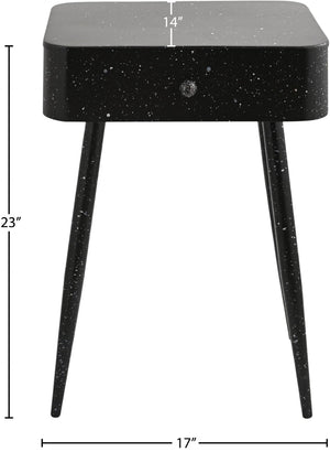 Meridian Furniture Rylan Iron Nightstand with Drawer and Terrazzo Finish for Modern Bedroom Bedside Storage Black 342Black