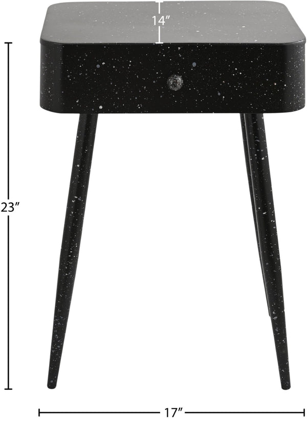 Meridian Furniture Rylan Iron Nightstand with Drawer and Terrazzo Finish for Modern Bedroom Bedside Storage Black 342Black