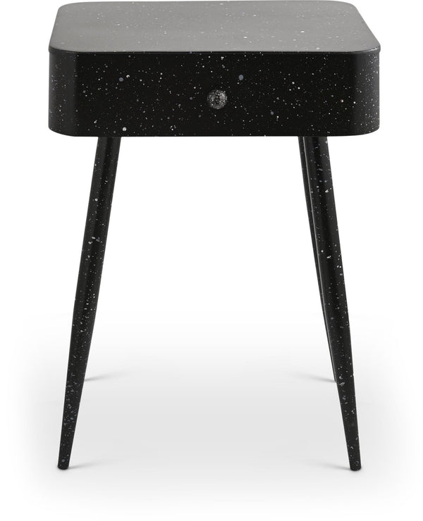Meridian Furniture Rylan Iron Nightstand with Drawer and Terrazzo Finish for Modern Bedroom Bedside Storage Black 342Black