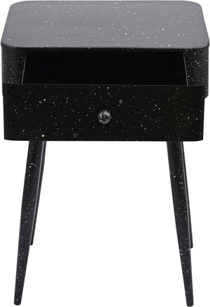 Meridian Furniture Rylan Iron Nightstand with Drawer and Terrazzo Finish for Modern Bedroom Bedside Storage Black 342Black