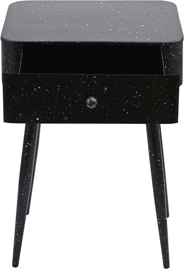 Meridian Furniture Rylan Iron Nightstand with Drawer and Terrazzo Finish for Modern Bedroom Bedside Storage Black 342Black
