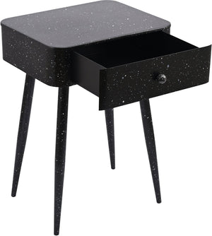 Meridian Furniture Rylan Iron Nightstand with Drawer and Terrazzo Finish for Modern Bedroom Bedside Storage Black 342Black