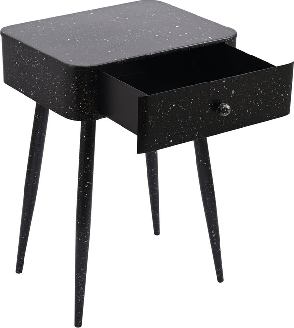 Meridian Furniture Rylan Iron Nightstand with Drawer and Terrazzo Finish for Modern Bedroom Bedside Storage Black 342Black