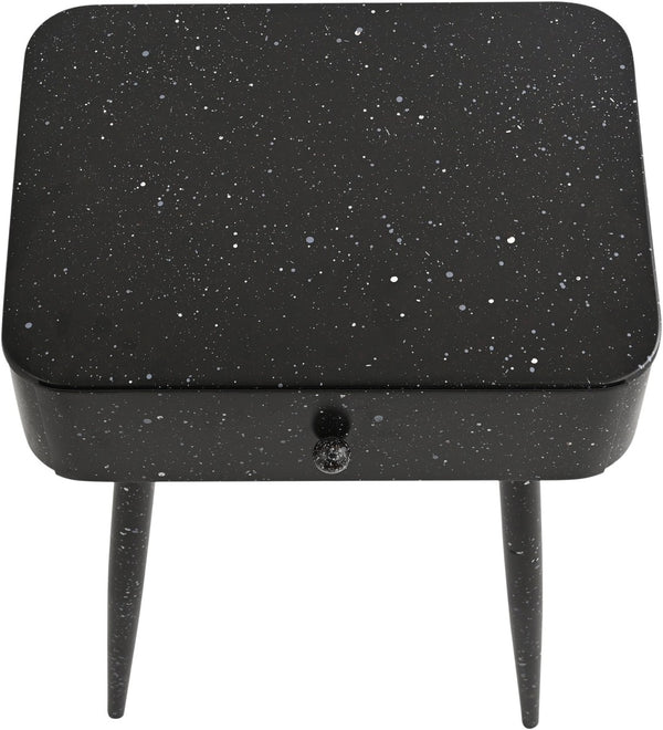 Meridian Furniture Rylan Iron Nightstand with Drawer and Terrazzo Finish for Modern Bedroom Bedside Storage Black 342Black
