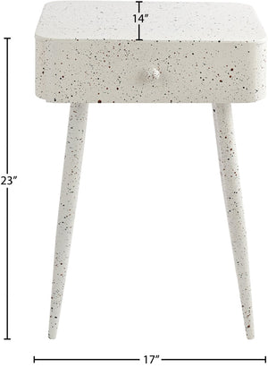 Meridian Furniture Rylan Iron Nightstand with Drawer and Terrazzo Finish for Modern Bedroom Bedside Storage White 342White