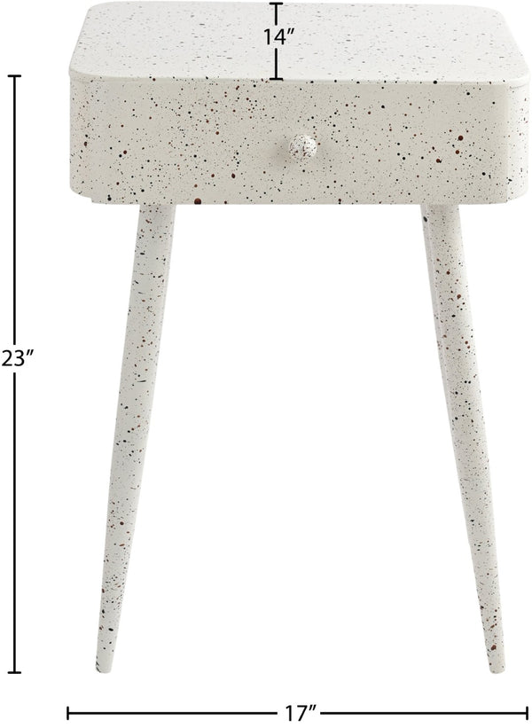 Meridian Furniture Rylan Iron Nightstand with Drawer and Terrazzo Finish for Modern Bedroom Bedside Storage White 342White