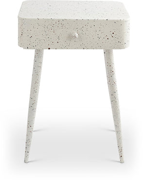 Meridian Furniture Rylan Iron Nightstand with Drawer and Terrazzo Finish for Modern Bedroom Bedside Storage White 342White