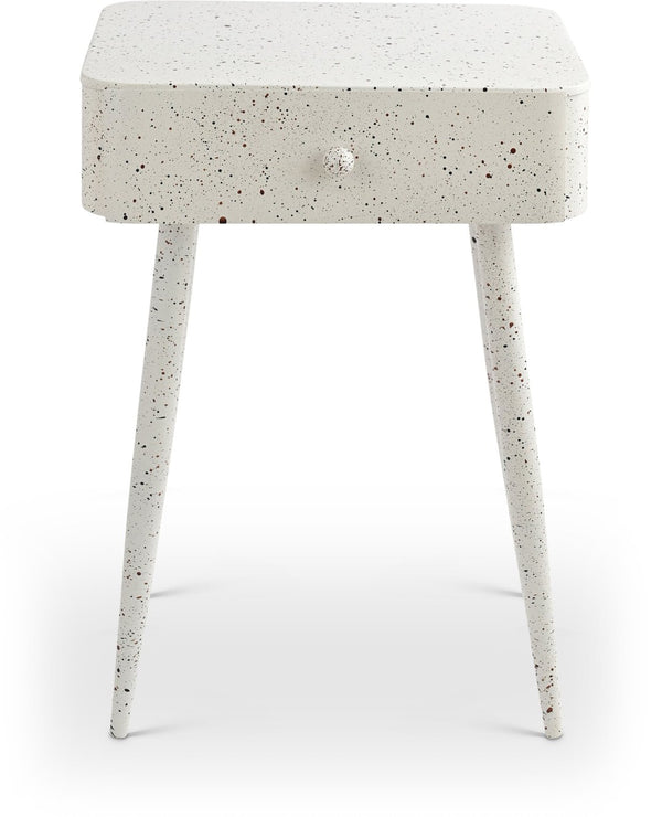 Meridian Furniture Rylan Iron Nightstand with Drawer and Terrazzo Finish for Modern Bedroom Bedside Storage White 342White