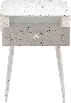 Meridian Furniture Rylan Iron Nightstand with Drawer and Terrazzo Finish for Modern Bedroom Bedside Storage White 342White