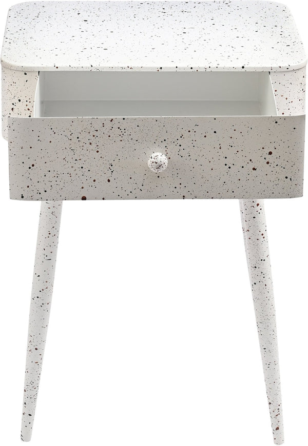 Meridian Furniture Rylan Iron Nightstand with Drawer and Terrazzo Finish for Modern Bedroom Bedside Storage White 342White
