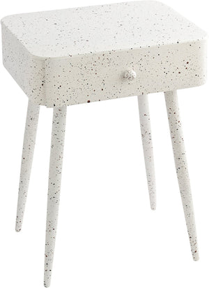 Meridian Furniture Rylan Iron Nightstand with Drawer and Terrazzo Finish for Modern Bedroom Bedside Storage White 342White