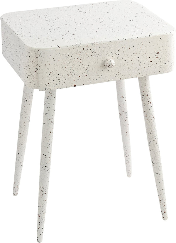 Meridian Furniture Rylan Iron Nightstand with Drawer and Terrazzo Finish for Modern Bedroom Bedside Storage White 342White