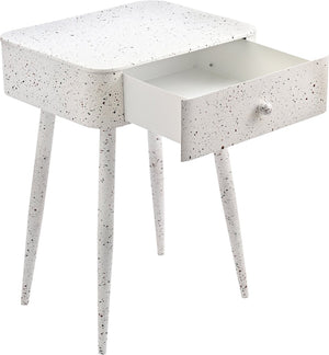 Meridian Furniture Rylan Iron Nightstand with Drawer and Terrazzo Finish for Modern Bedroom Bedside Storage White 342White