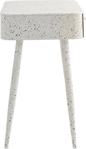 Meridian Furniture Rylan Iron Nightstand with Drawer and Terrazzo Finish for Modern Bedroom Bedside Storage White 342White