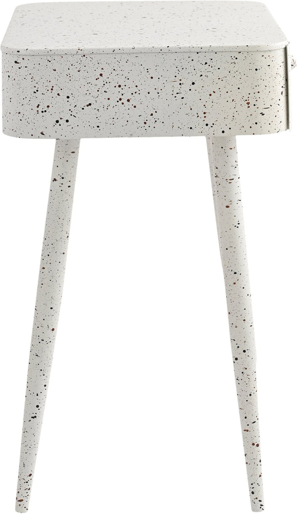 Meridian Furniture Rylan Iron Nightstand with Drawer and Terrazzo Finish for Modern Bedroom Bedside Storage White 342White