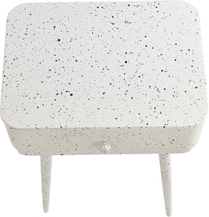 Meridian Furniture Rylan Iron Nightstand with Drawer and Terrazzo Finish for Modern Bedroom Bedside Storage White 342White