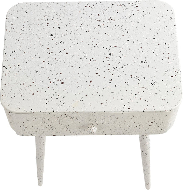 Meridian Furniture Rylan Iron Nightstand with Drawer and Terrazzo Finish for Modern Bedroom Bedside Storage White 342White