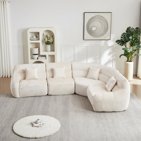 English Elm [video]123.2 Inch Chenille Modular Sectional Sofa Four Seat Cloud Cushion Living Room Beige W3505S00060