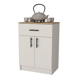 English Elm Ivory Compact 2-Door Kitchen Pantry with Drawer — Space-Saving Melamine Cabinet in Natural Oak Finish B062P227649