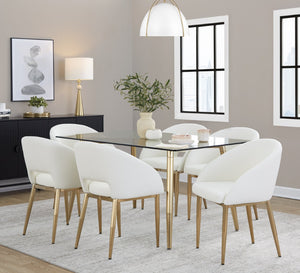 English Elm Dining Table with Gold Metal Legs and Tempered Glass Top for Glam Modern Spaces B202S02138