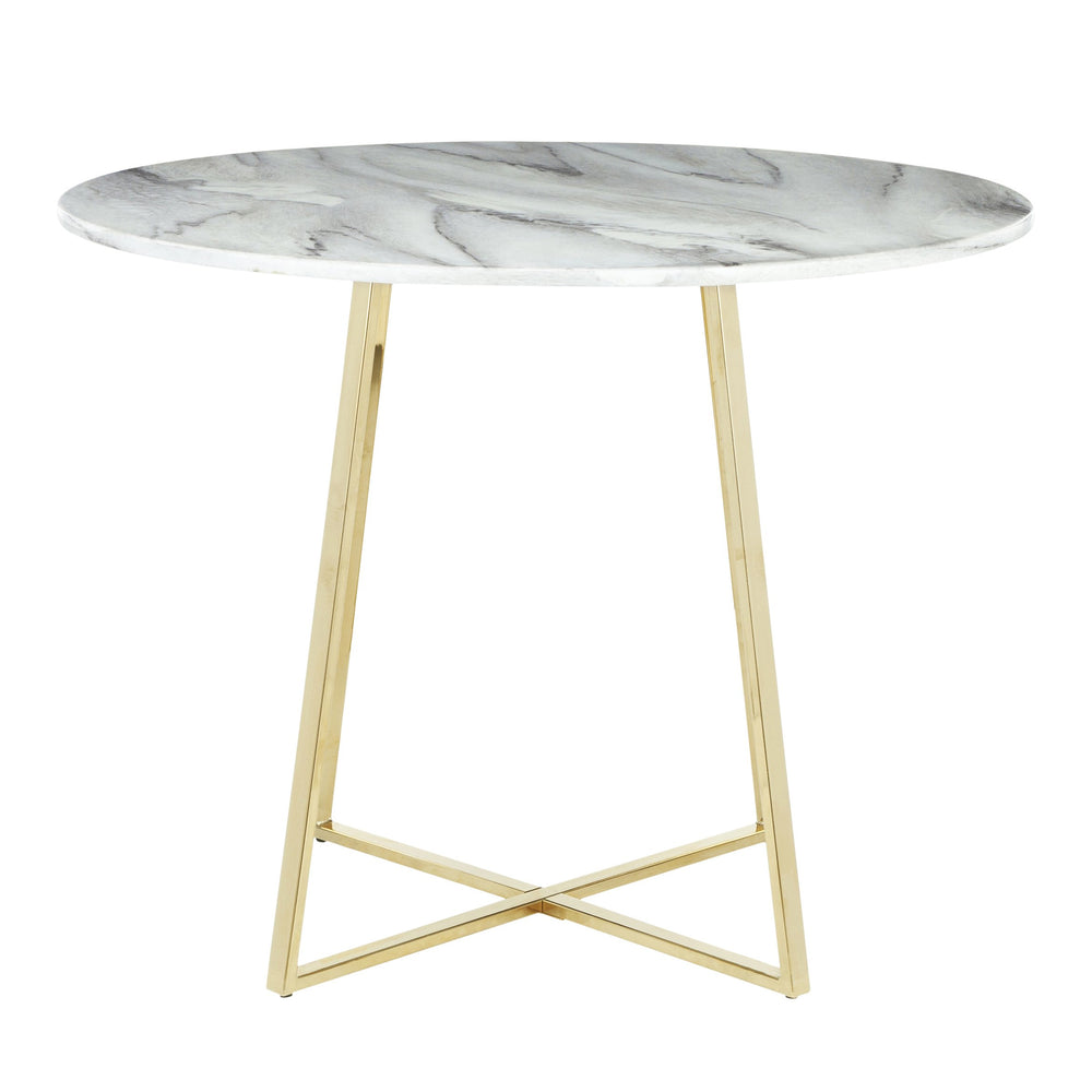 English Elm Cosmo Round Marble Dining Table With Gold Geometric Base – Glamorous Style For Chic Spaces B202S01108
