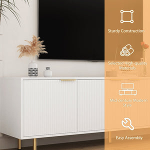 English Elm White Fluted TV Stand 68" Modern White Media Console with 4 Storage Doors, Gold Legs Accent, Durable MDF Finish W1321P185967