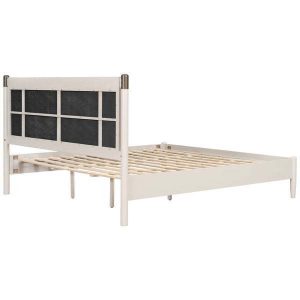English Elm Solid Pine King Platform Bed with Upholstered Headboard and Industrial Metal Accents Grey,Light Grey N770PK361419E