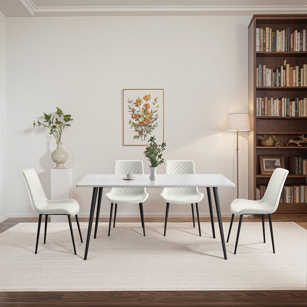 English Elm White PU Leather Dining Chair Set of 2 — Thick Cushion, Metal Legs, Durable PU, Adjustable Feet, 300lb Capacity T3967P399493