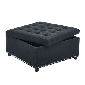 English Elm Storage Ottoman Tufted Nailhead Trim Lift Top Footstool for Living Room or Bedroom Black W5568P447086