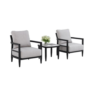 English Elm 3pc Outdoor Aluminum Chat Set Sintered Stone Table Sunbrella Cushions Patio Lounge W1886S00038