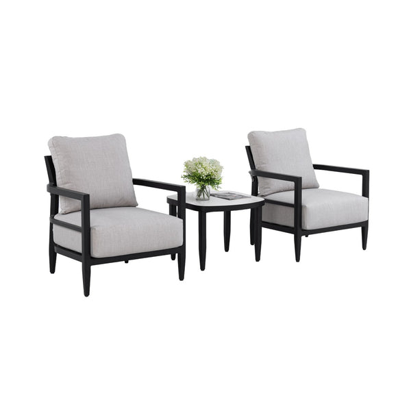 English Elm 3pc Outdoor Aluminum Chat Set Sintered Stone Table Sunbrella Cushions Patio Lounge W1886S00038