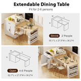 English Elm K&K 82.7 Inch Kitchen Island With Extendable Dining Table For 4-6 Person,Two-Tone Kitchen Table With Double-Sized Storage, Power Outlet, Kitchen Island With Storage 2 Drawers 2 Side Open Shelves,White