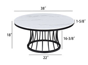 English Elm 3pc Modern Cocktail Table Set with Marble-Inspired Tops and Reeded Bases, Luxe Metallic Accents Black,White 41 L x 41 W x 6 H B011S01890