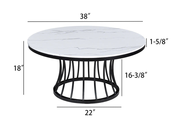 English Elm 3pc Modern Cocktail Table Set with Marble-Inspired Tops and Reeded Bases, Luxe Metallic Accents Black,White 41 L x 41 W x 6 H B011S01890