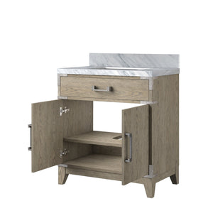 English Elm Grey Oak Single Bath Vanity 30" W X 22" D With Elegant Carrara Marble Top For Stylish Storage Solutions B2731P259762