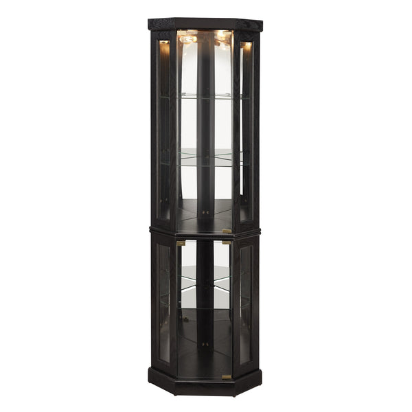 English Elm Lighted Corner Curio Cabinet - Elegant Display Case With Built-In Lighting For Antiques & Collectibles W2275P292657