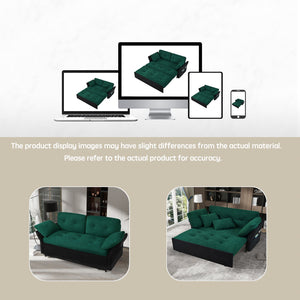 English Elm Convertible Pull Out Sofa Bed Queen Size with Steel Frame, Dual Armrests, Chenille Sleeper Couch with Storage and Casters Black+Green W3163P269679