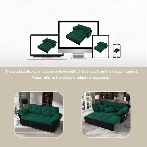 English Elm Convertible Pull Out Sofa Bed Queen Size with Steel Frame, Dual Armrests, Chenille Sleeper Couch with Storage and Casters Black+Green W3163P269679