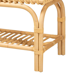 English Elm Braided Rattan Lift Top Storage Bench Mahogany Frame Coastal Boho Entryway Chest B2750P467676