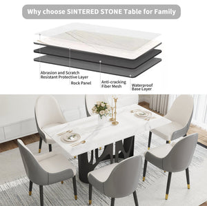 English Elm 63" Modern Sintered Stone Dining Table With Black Iron Legs - Seats 6, Scratch & Stain Resistant W1535S00435