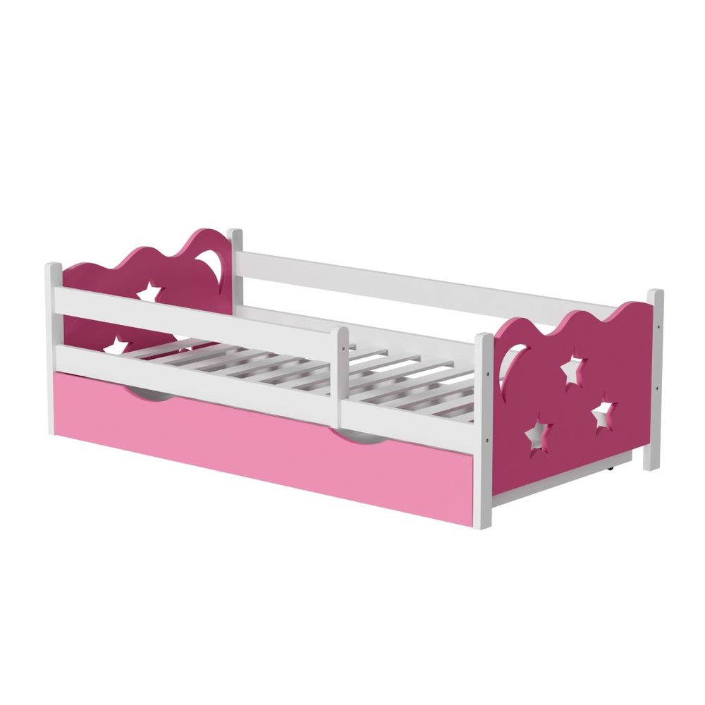 English Elm Kid's Twin Bed Frame Bamboo Mdf Build Star Moon Cutouts White Finish Toddler Bedroom W2992S00007