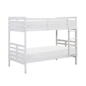 English Elm Twin Twin-over-Twin Bunk Bed with Guard Rails and Integrated Ladder, Oak-Veneer Durable Frame, Space-Saving Design White 44 L x 34.5 W x 7 H B011S01857