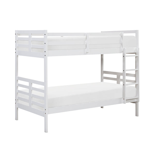 English Elm Twin Twin-over-Twin Bunk Bed with Guard Rails and Integrated Ladder, Oak-Veneer Durable Frame, Space-Saving Design White 44 L x 34.5 W x 7 H B011S01857