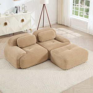 English Elm 82'' Modular L-shaped Sectional Sofa Corduroy Upholstery Curved Arms for Living Rooms Camel W714S01237