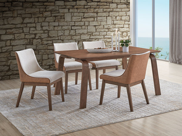 English Elm Ginny Walnut 5-Piece Dining Set with Bouclé & Velvet Chairs, 63" Wood Table, 220lb Seats B2726S00438
