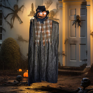 English Elm Homcom 6' Life-Size Hanging Pumpkin Ghost With Light-Up Eyes, Sound Activation & Creepy Audio Effects W2225P229449
